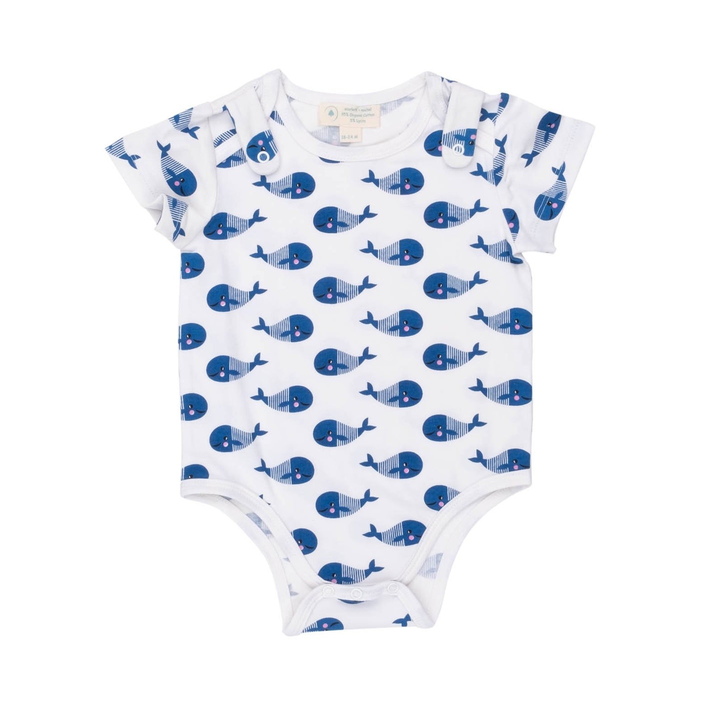 Smart Short Sleeve Baby Bodysuit + Bib - Blue Whale