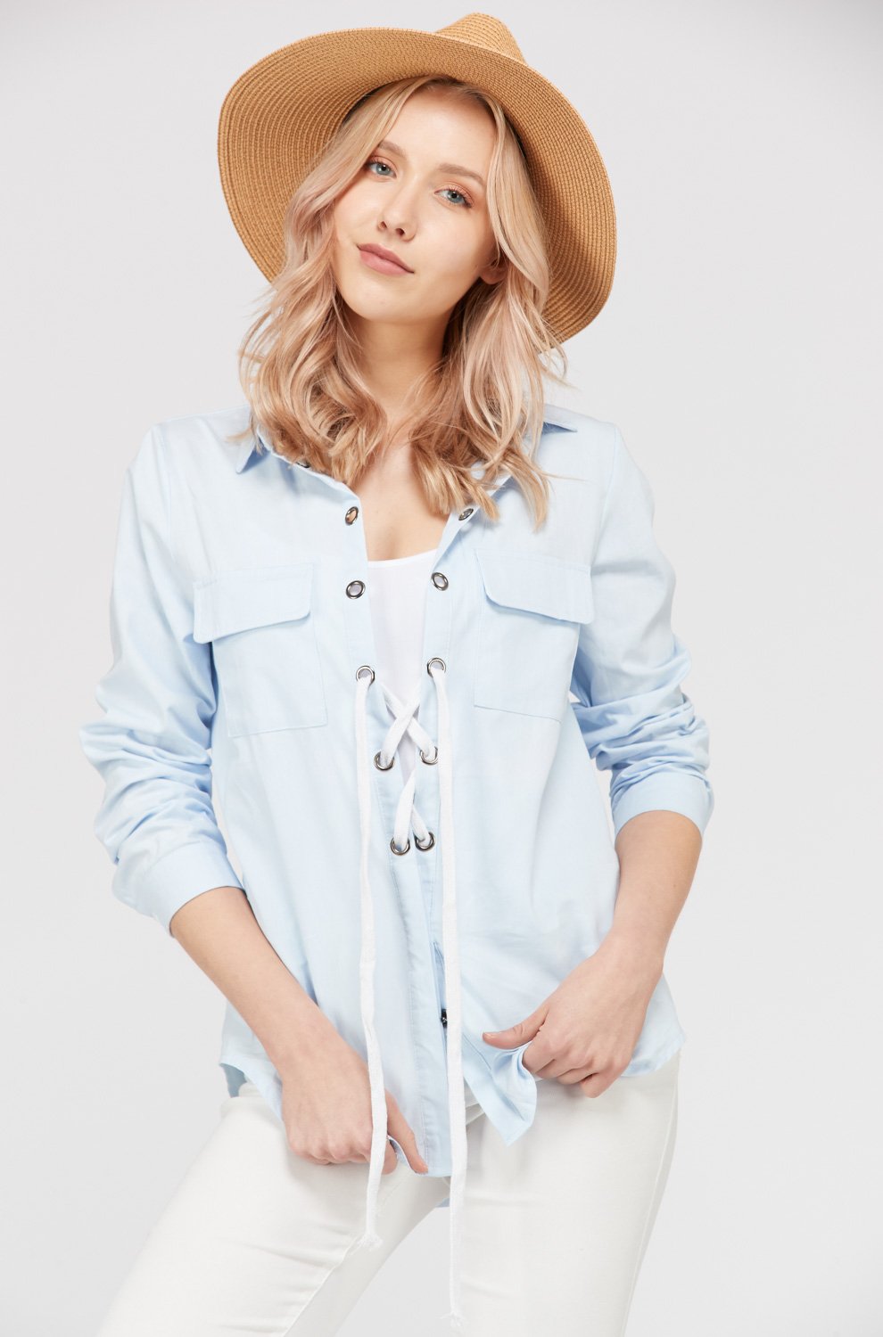 Women's Lace Up Blouse Top