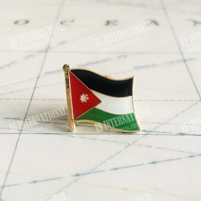 Jordan  National Flag Crystal Epoxy Metal Enamel Badge Brooch