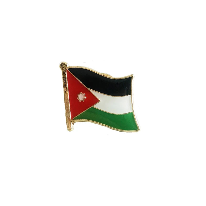 Jordan  National Flag Crystal Epoxy Metal Enamel Badge Brooch