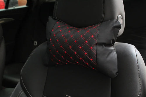 2 Pieces Universal Car Red White Line Leather Headrest Cushion Pad