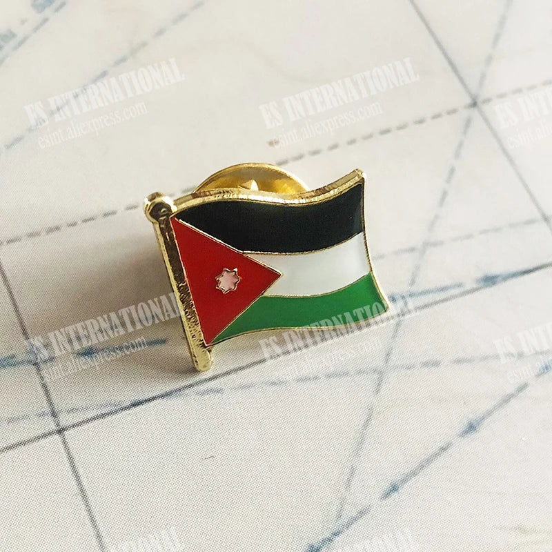 Jordan  National Flag Crystal Epoxy Metal Enamel Badge Brooch