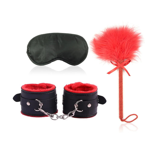 Sexy Leather Sexual Couples Bdsm Kit Plush Handcuffs Sex Bondage for