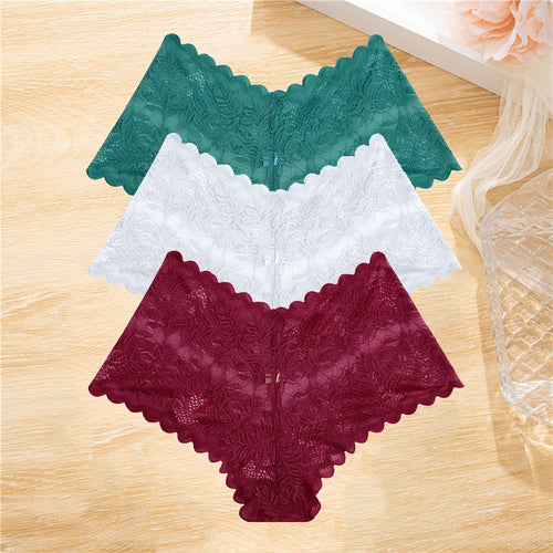 FINETOO 3Pcs/set Lace Boyshort Panties Women Low-Rise Floral Underwear