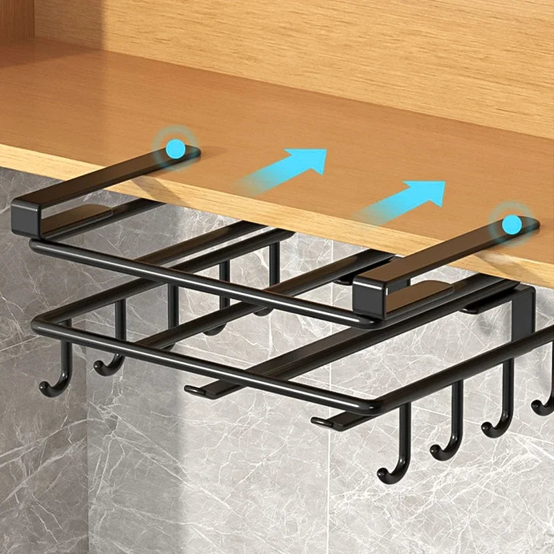 Kitchen Hanging Organizer Rack with Hooks Under Cupboard Paper Towel