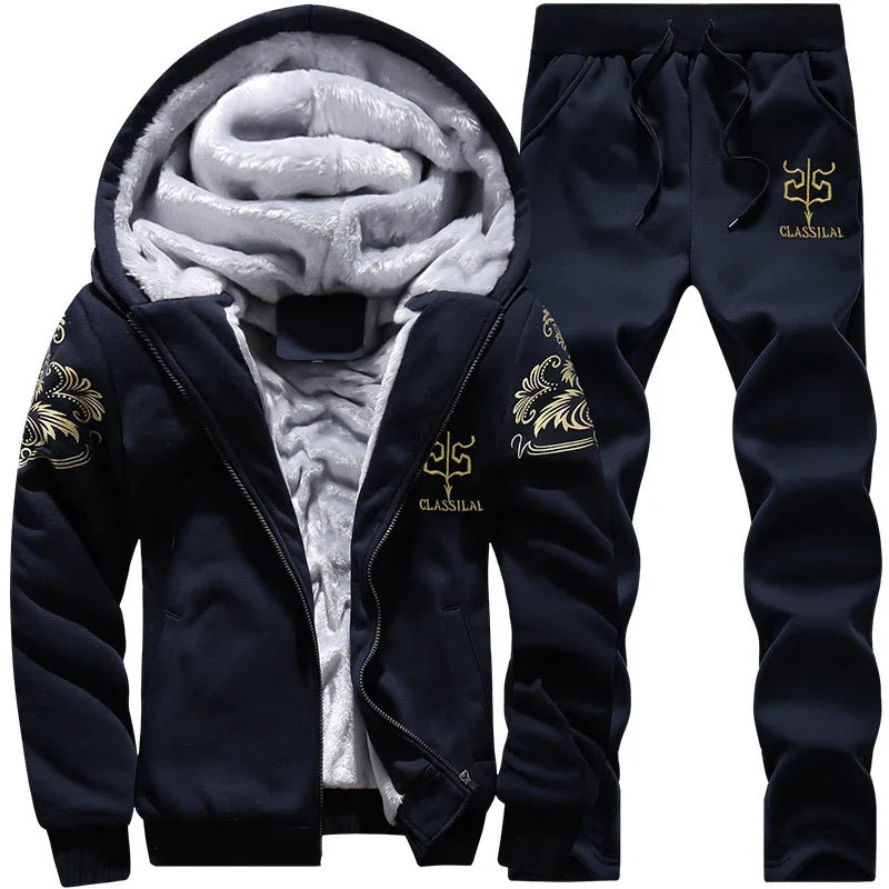 Autumn Men Jacket Set Fashion Embroidered Warm Male Hooded Coat Trends