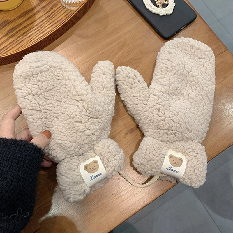 Kawaii Plush Warm Gloves Soft Winter Thick Fingerless Korean Japanese