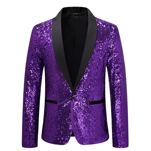 Shiny Gold Sequin Glitter Embellished Blazer Jacket Men Nightclub Prom