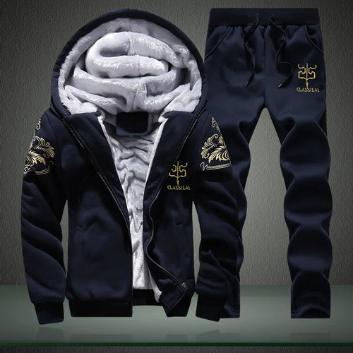 Autumn Men Jacket Set Fashion Embroidered Warm Male Hooded Coat Trends