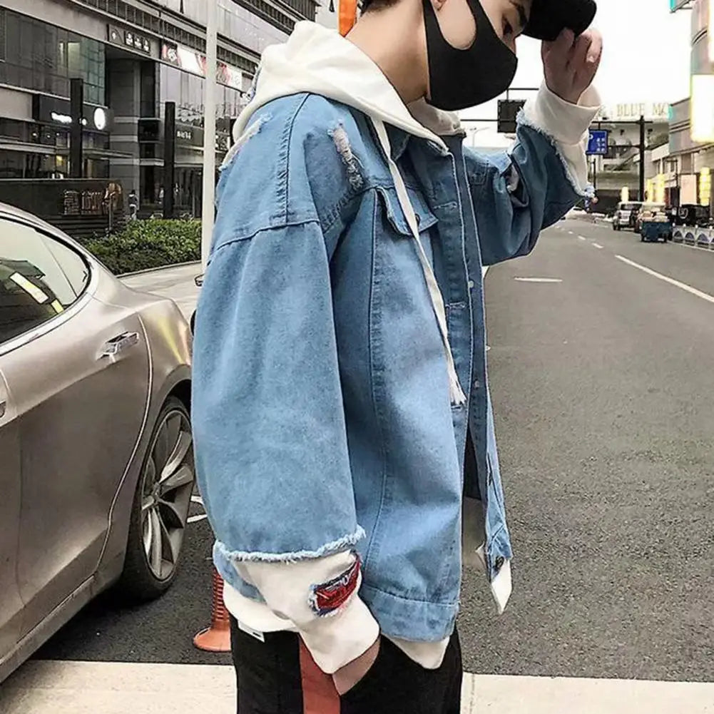 Men Coat Stylish Super Soft Denim Jacket Relaxed Fit Single Breasted