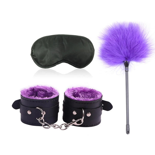 Sexy Leather Sexual Couples Bdsm Kit Plush Handcuffs Sex Bondage for