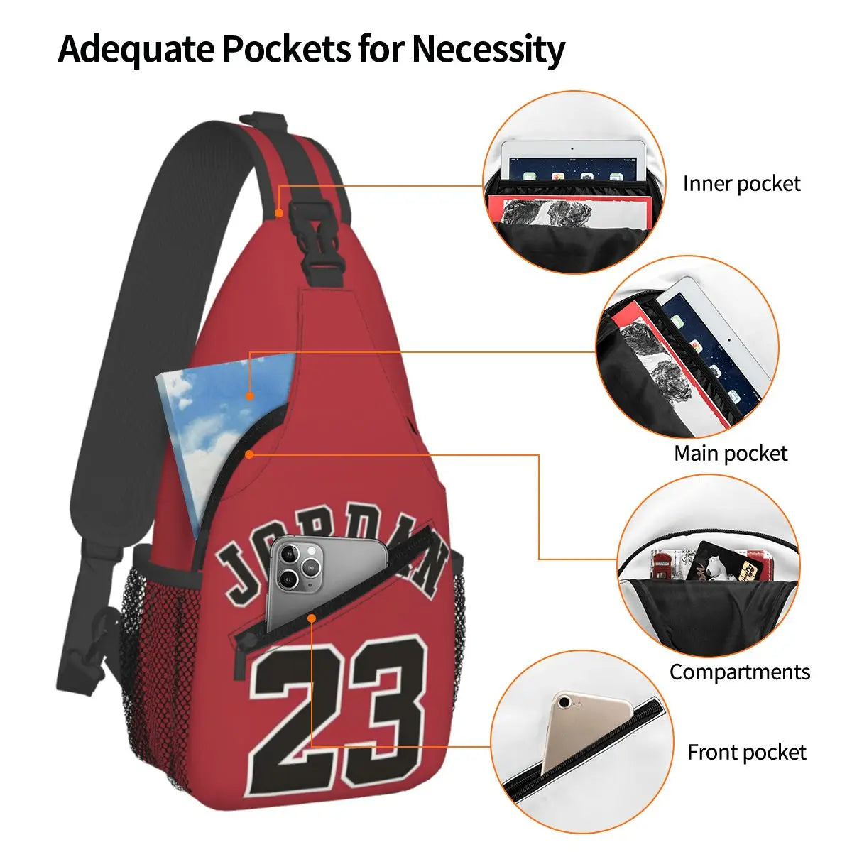 MJ Michael-Jordan 23 Sling Chest Bags Crossbody Shoulder Backpack