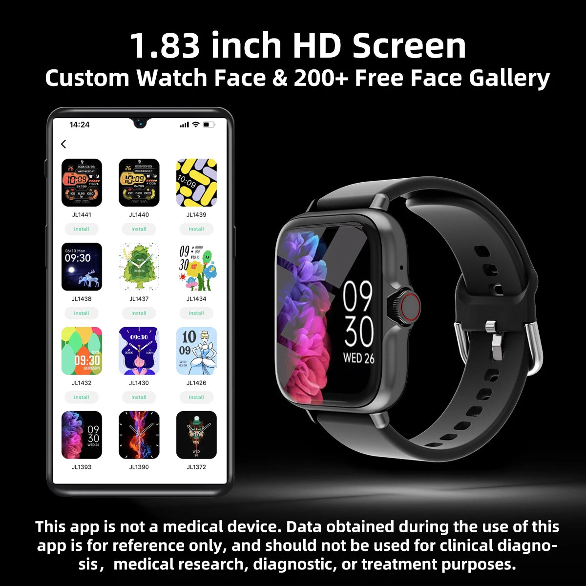 1.83'' Waterproof Smart Watch with Message Answer Call Sleep