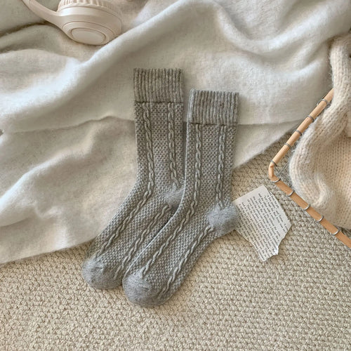 Autumn and Winter Wool Women's Socks Twist Retro Simple Solid Color