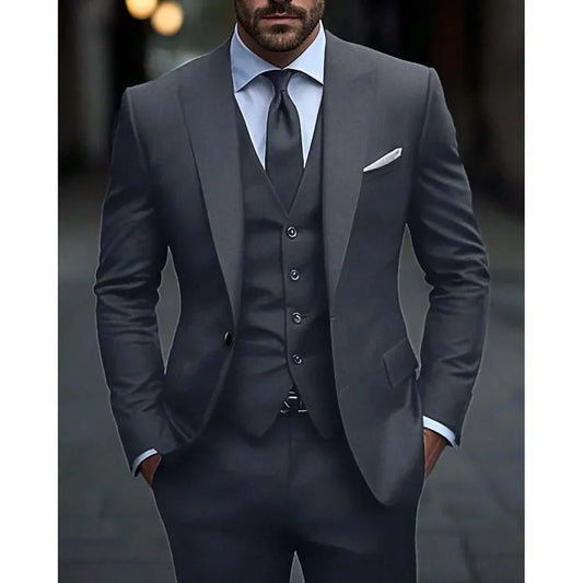 Dark Grey High Quality Men Suits Slim Fit Single Breasted Peak Lapel