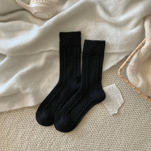 Autumn and Winter Wool Women's Socks Twist Retro Simple Solid Color