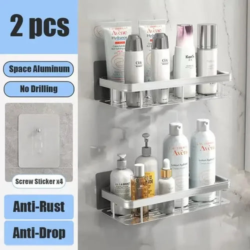 Bathroom Shelf No Drill Wall Mounted Shampoo Bottle Shower Corner Rack