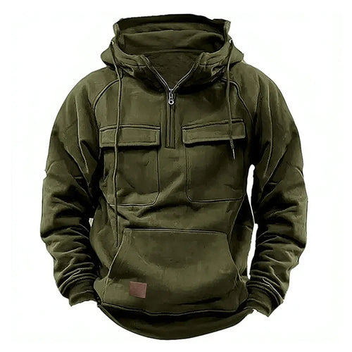 Half Zipper Men's Tactical Hoodies Solid Warm Fleece Military