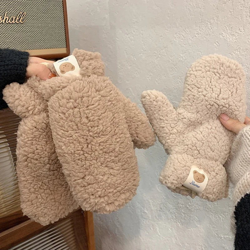 Kawaii Plush Warm Gloves Soft Winter Thick Fingerless Korean Japanese