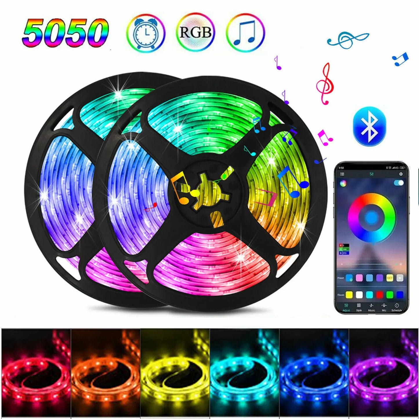 RGB LED Strip Lights Christmas Smart SMD 5050 Bluetooth Festoon