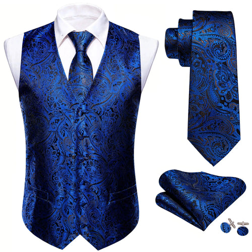 Men's Suit Vest Jacquard 4pcs Waistcoat with Tie Pocket Square