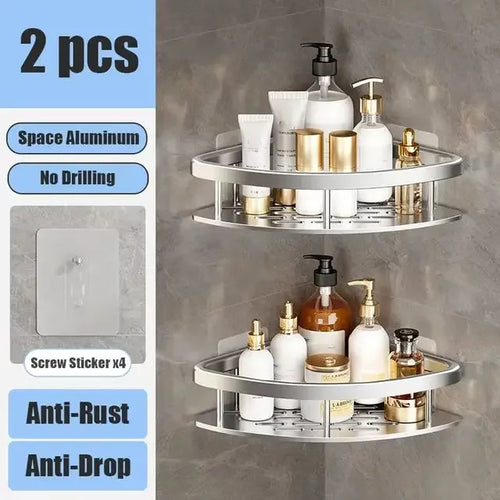 Bathroom Shelf No Drill Wall Mounted Shampoo Bottle Shower Corner Rack