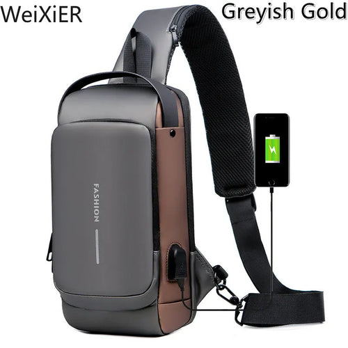 Newest Men Anti Theft Chest Bag Shoulder USB Charging Crossbody