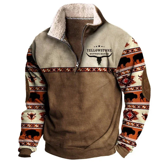 Vintage Sweatshirt For Men Ethnic Style Casual Warm Hoodie Tops