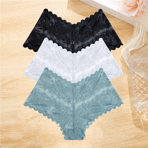 FINETOO 3Pcs/set Lace Boyshort Panties Women Low-Rise Floral Underwear