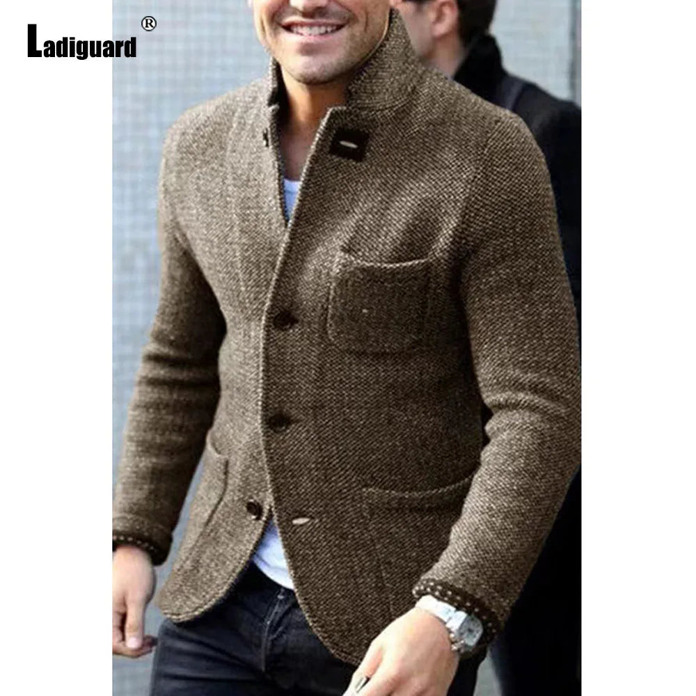 Mens Elegant Leisure Casual Knitted Blazers European Style 2024 Spring