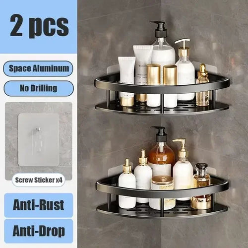 Bathroom Shelf No Drill Wall Mounted Shampoo Bottle Shower Corner Rack