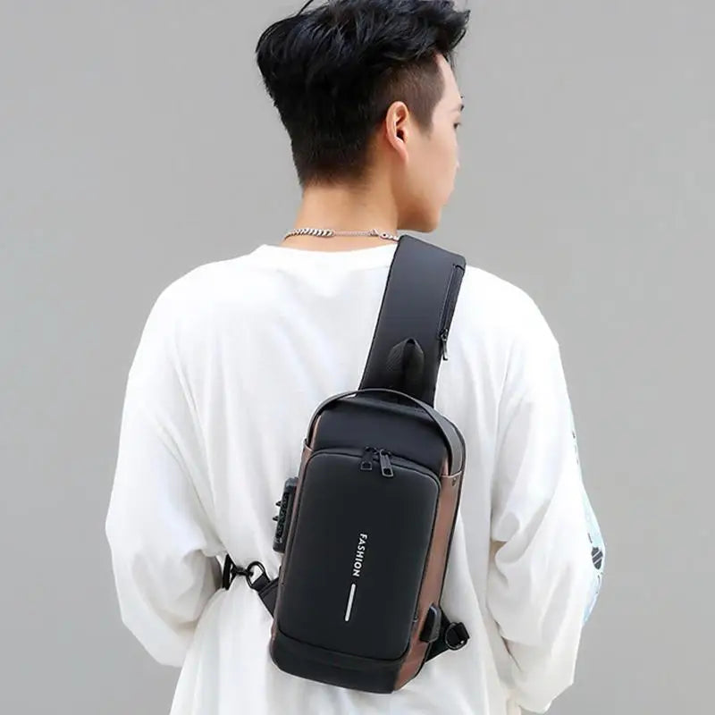 Newest Men Anti Theft Chest Bag Shoulder USB Charging Crossbody