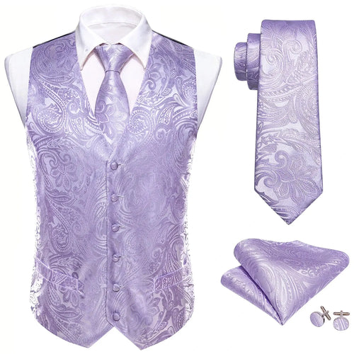 Men's Suit Vest Jacquard 4pcs Waistcoat with Tie Pocket Square