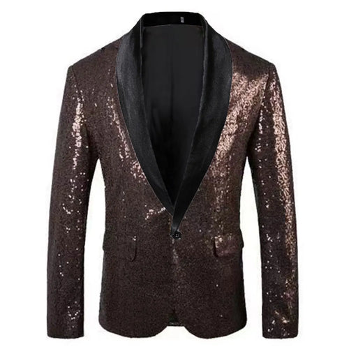 Shiny Gold Sequin Glitter Embellished Blazer Jacket Men Nightclub Prom