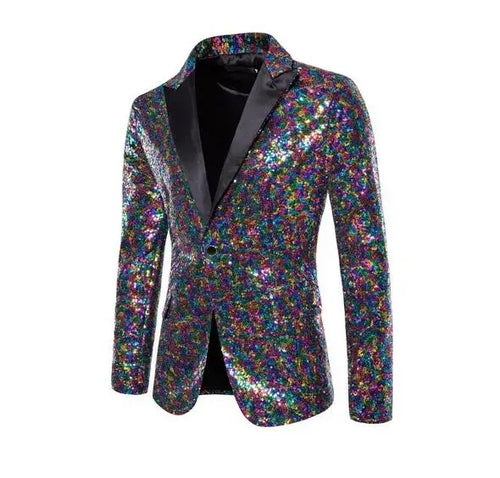 Shiny Gold Sequin Glitter Embellished Blazer Jacket Men Nightclub Prom