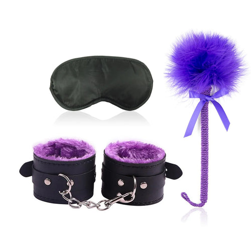 Sexy Leather Sexual Couples Bdsm Kit Plush Handcuffs Sex Bondage for