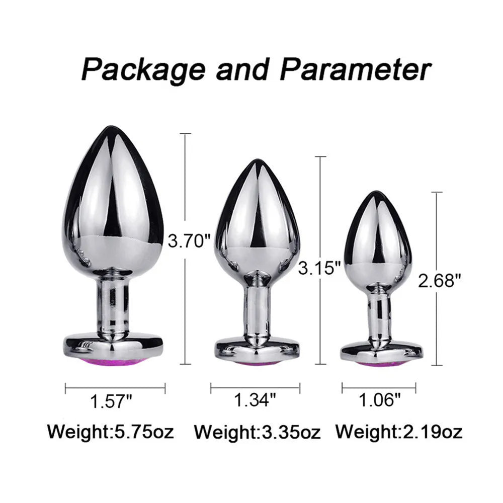 Anal Plug Heart 3 Sizes Stainless Steel Crystal Anal Plug Removable