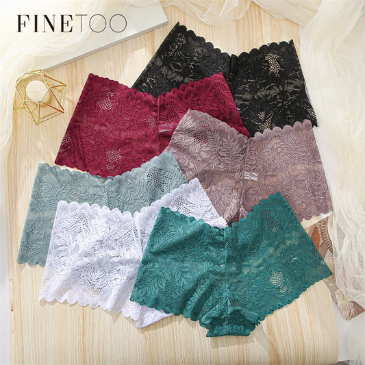 FINETOO 3Pcs/set Lace Boyshort Panties Women Low-Rise Floral Underwear