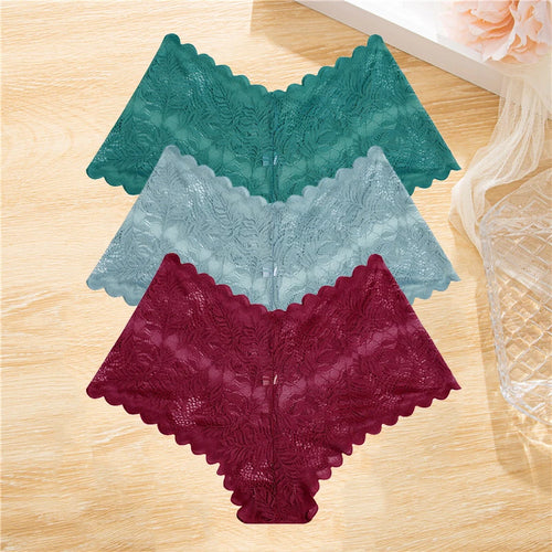 FINETOO 3Pcs/set Lace Boyshort Panties Women Low-Rise Floral Underwear