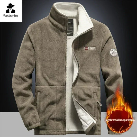 Winter Warm Fleece Jacket Men's Climbing Double Thickened Pocket