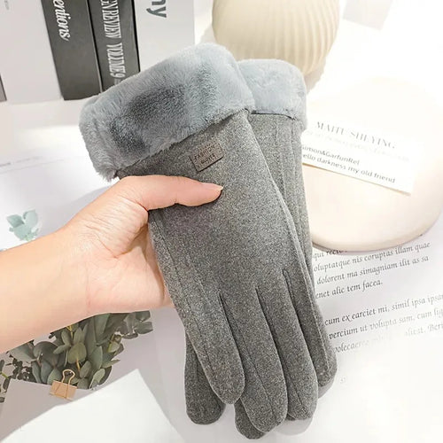 Women Winter Thick Plush Gloves Fashion Warm Suede Outdoor Guantes