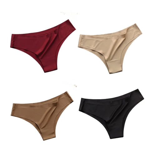 4PCS/Set Seamless Panties Women Sexy Underwear Ice Silk Underpants Low