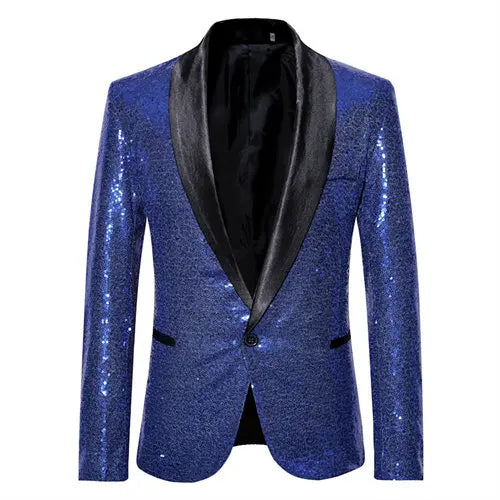 Shiny Gold Sequin Glitter Embellished Blazer Jacket Men Nightclub Prom