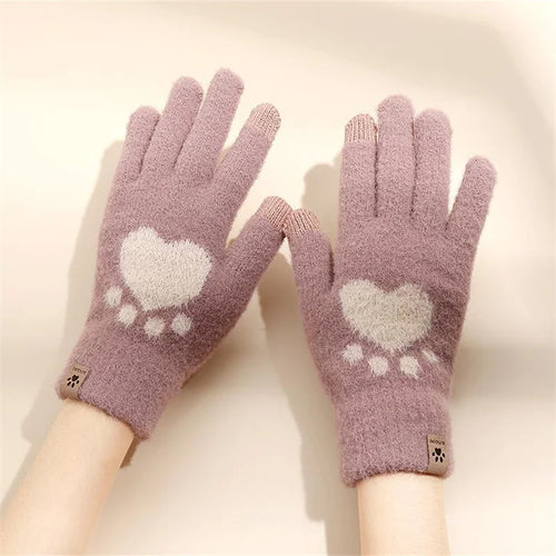 Kawaii Plush Warm Gloves Soft Winter Thick Fingerless Korean Japanese