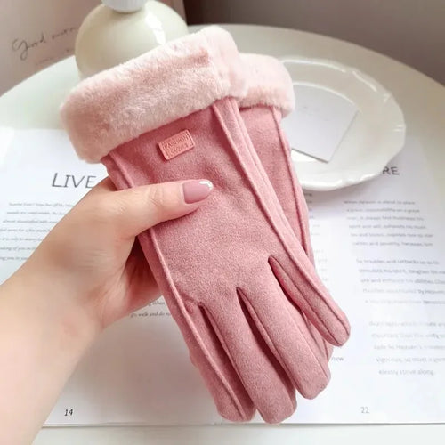 Women Winter Thick Plush Gloves Fashion Warm Suede Outdoor Guantes