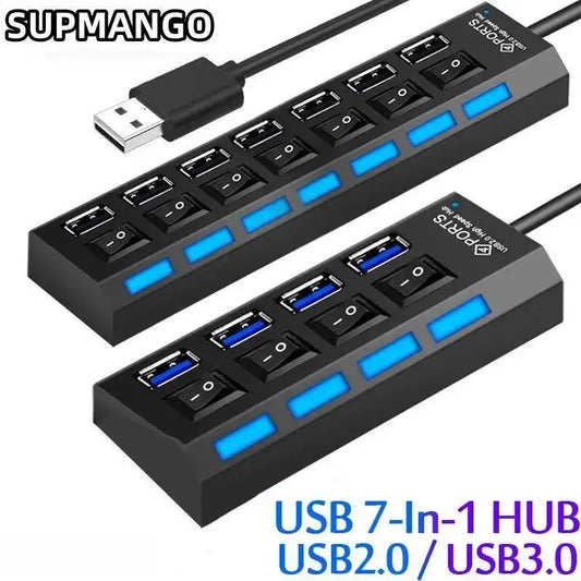 USB HUB USB Switch Hub 2.0 Adapter High Speed Multi 7 Ports Hub USB On