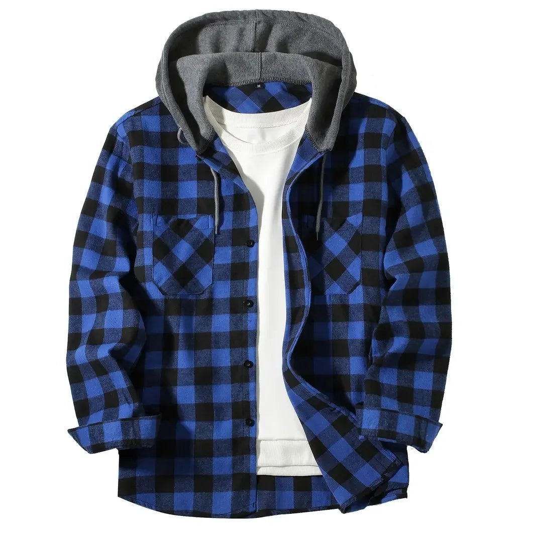 Spring Autumn Men's Hoodies Shirts Classic Plaid Casual Button Down