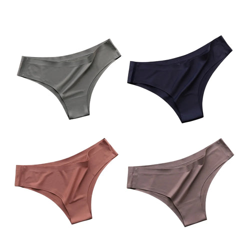 4PCS/Set Seamless Panties Women Sexy Underwear Ice Silk Underpants Low