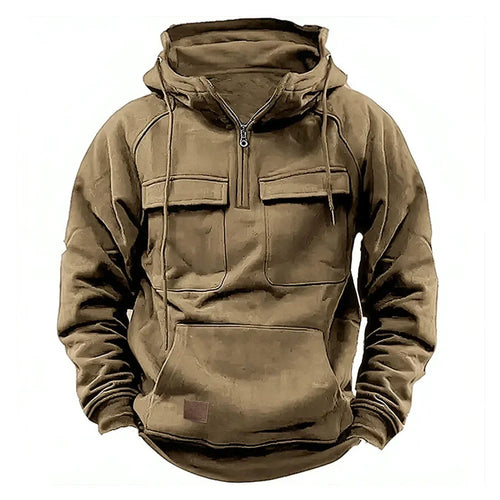 Half Zipper Men's Tactical Hoodies Solid Warm Fleece Military