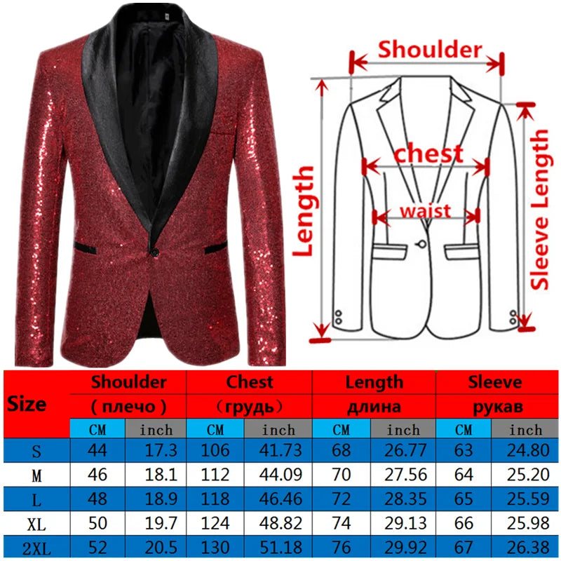 Shiny Gold Sequin Glitter Embellished Blazer Jacket Men Nightclub Prom